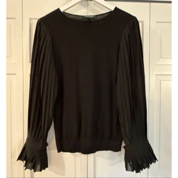 Lauren Ralph Lauren black elegant georgette sleeve sweater top small - Picture 2 of 9